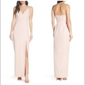 Wayf Maisle Slit Maxi Dress Sz M Pink Plunge V-Neck Stretch Bridesmaid‎ Wedding